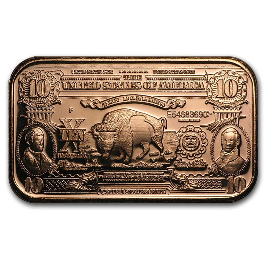 1 oz Copper Bar ($10 Bison Note)