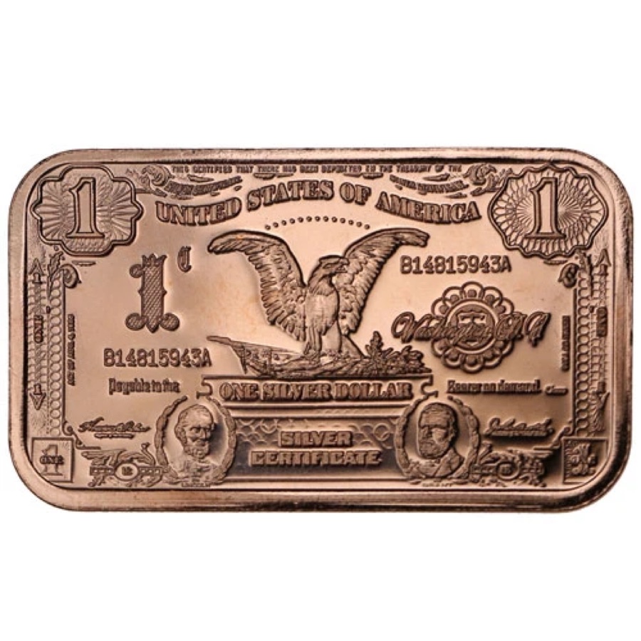 1 oz Copper Bar ($1 Black Eagle Note)